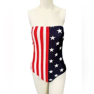 LA Hearts USA Swimsuit Women L Tube Cutout One Piece Bathing Suit Stars Stripes